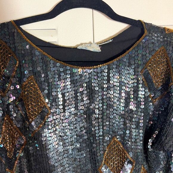 Swee Lo | Women’s | Blouses | S | Vintage Sequined Gold Beaded Pullover Blouse - Picture 2 of 5